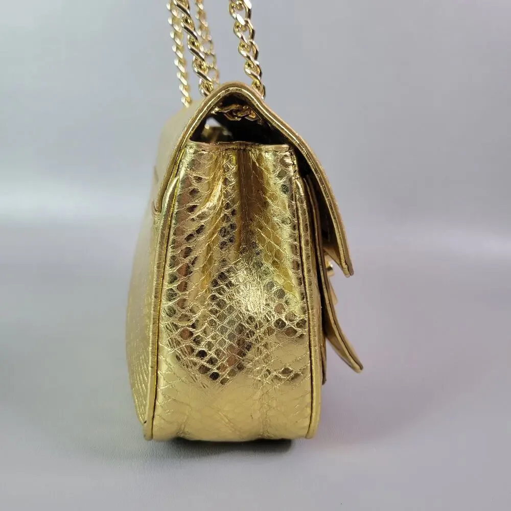 Michael Kors Mini Handbag Gold Snakeskin Embossed Chain Strap - Picture 8 of 15